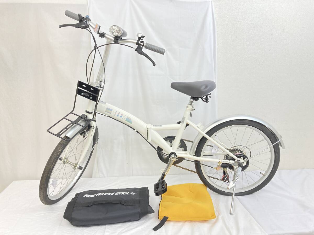 【JN69】(O) BEEM 折り畳み自転車 FAG206-J15-PW 20インチ シマノ製6段変速 サイクリング ホワイト タイヤパンク ジャンク扱い 中古現状品の画像1
