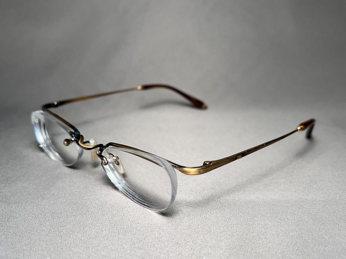レア【American Optical/アメリカンオプティカル】Renaissanco Numont 303ハーフリム ブロー眼鏡フレーム アンティークゴールド サングラス_画像4