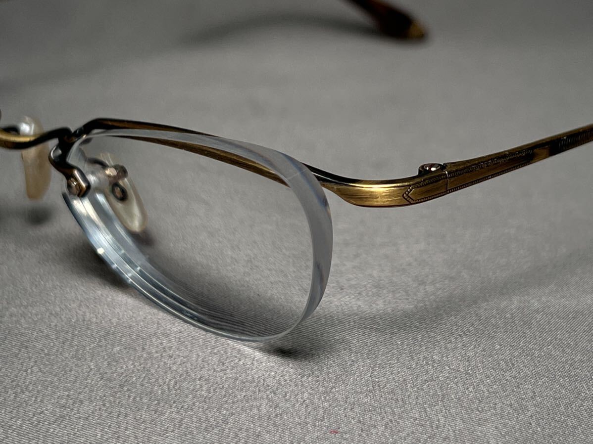 レア【American Optical/アメリカンオプティカル】Renaissanco Numont 303ハーフリム ブロー眼鏡フレーム アンティークゴールド サングラス_画像5