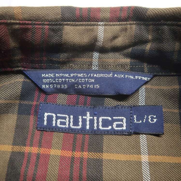 古着 ノーティカ NAUTICA 長袖シャツ チェック ブラウン系 表記：L　gd402174n w40403_画像3