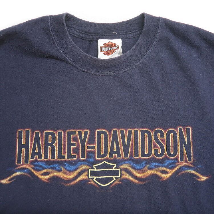  б/у одежда USA производства Harley Davidson принт длинный рукав футболка long T темно-синий надпись :XL gd402074n w40323