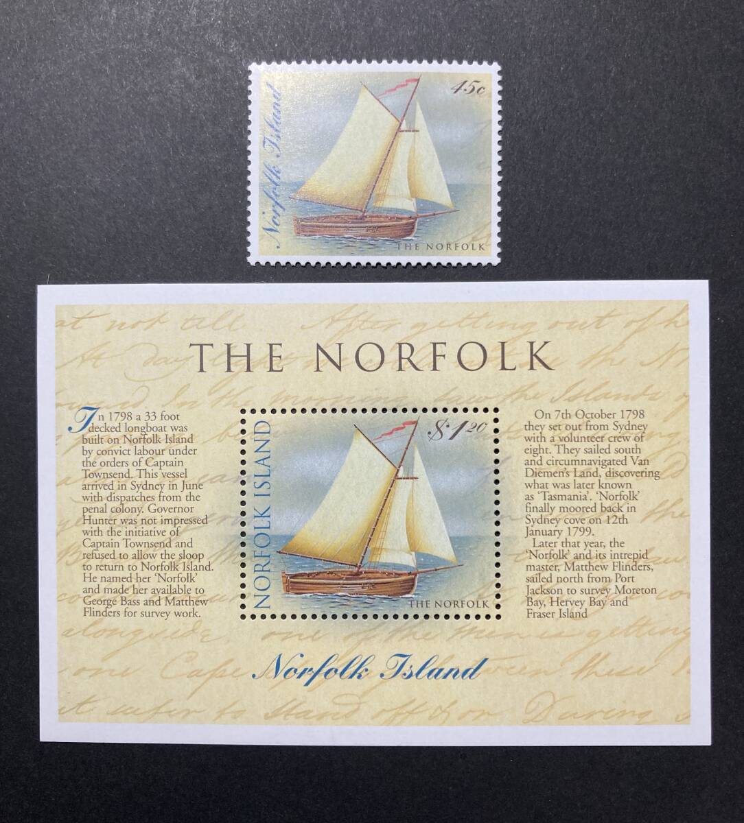 外国切手（未使用）ノーフォーク諸島 1998年9月24日発行 帆船「ノーフォーク」200年 単片1種＋小型シート - 船舶 ヨット ボートの画像1