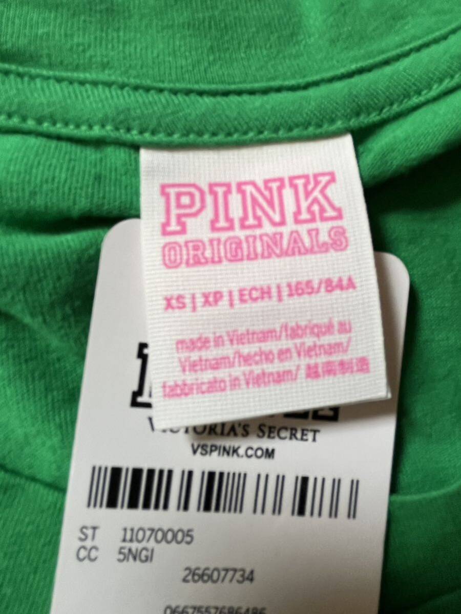 未使用タグ付 Victoria's Secret PINK ヴィクトリアシークレット ピンク サイズXS 緑 グリーン 半袖Tシャツの画像7