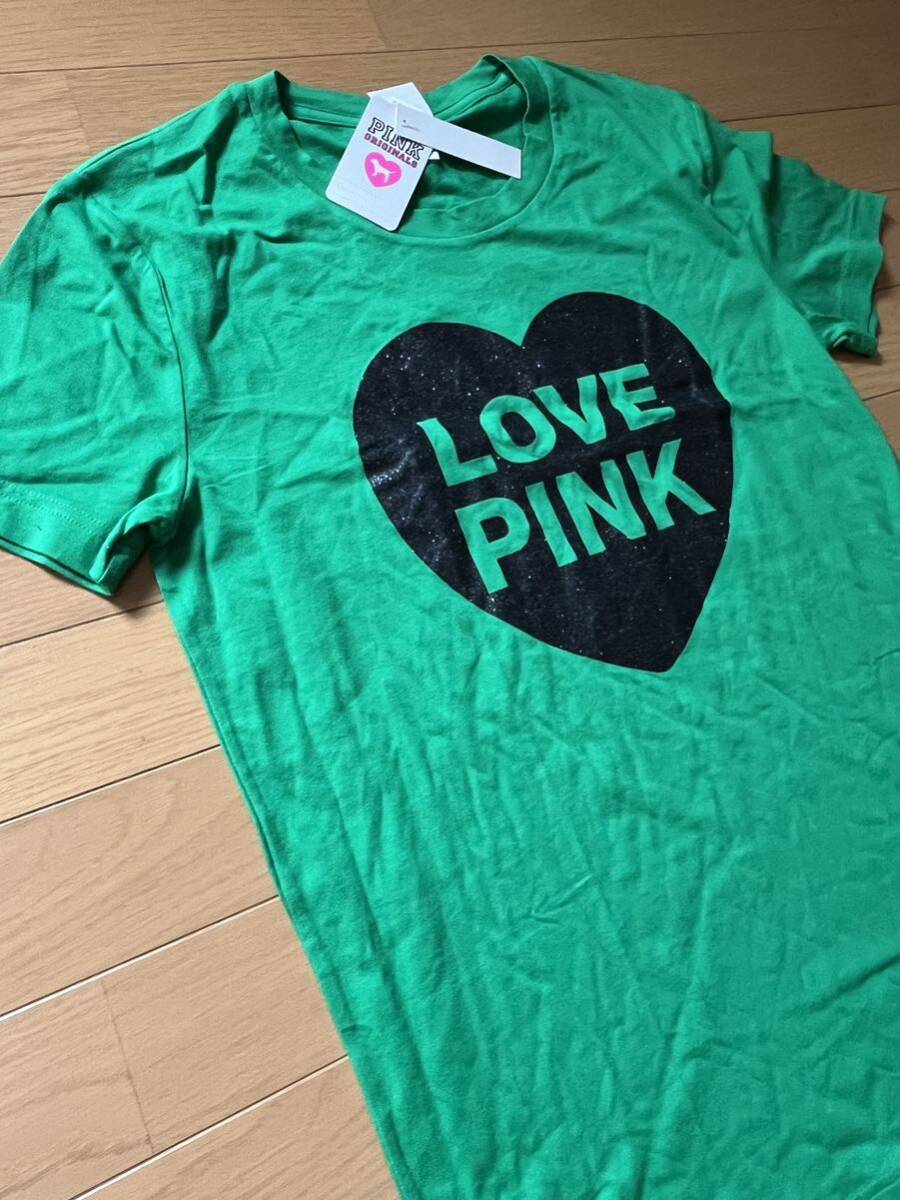 未使用タグ付 Victoria's Secret PINK ヴィクトリアシークレット ピンク サイズXS 緑 グリーン 半袖Tシャツの画像1