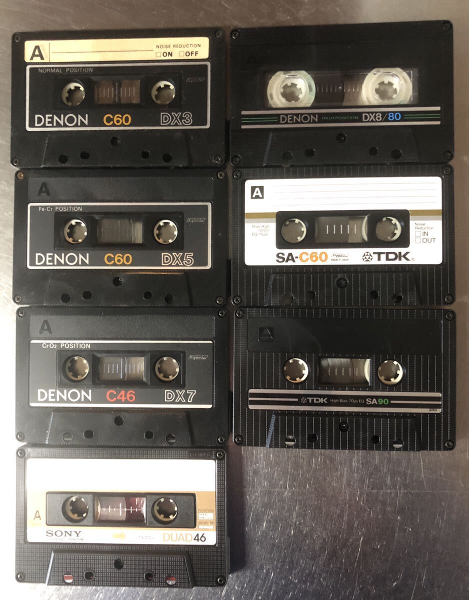  cassette tape Hi Posi, Ferrie Chrome position etc. 7 pcs set SONY TDK DUAD DENON Fe-Cr