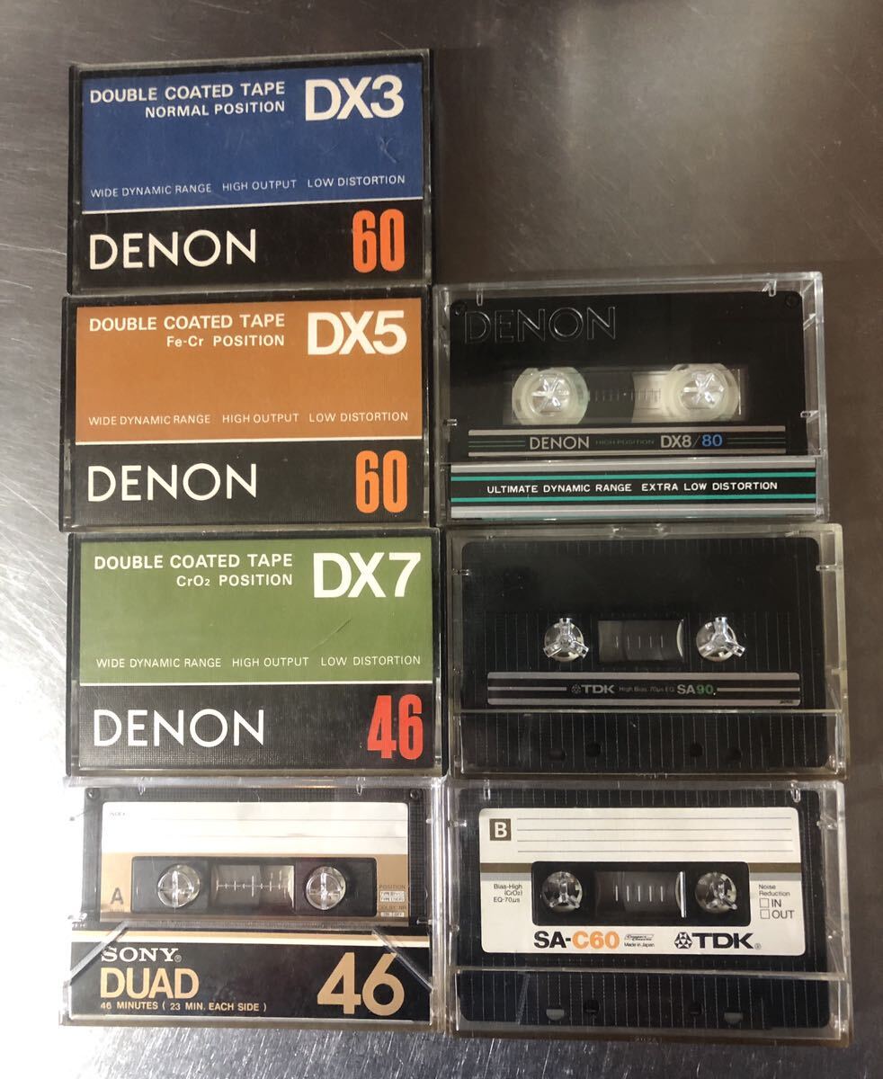  cassette tape Hi Posi, Ferrie Chrome position etc. 7 pcs set SONY TDK DUAD DENON Fe-Cr