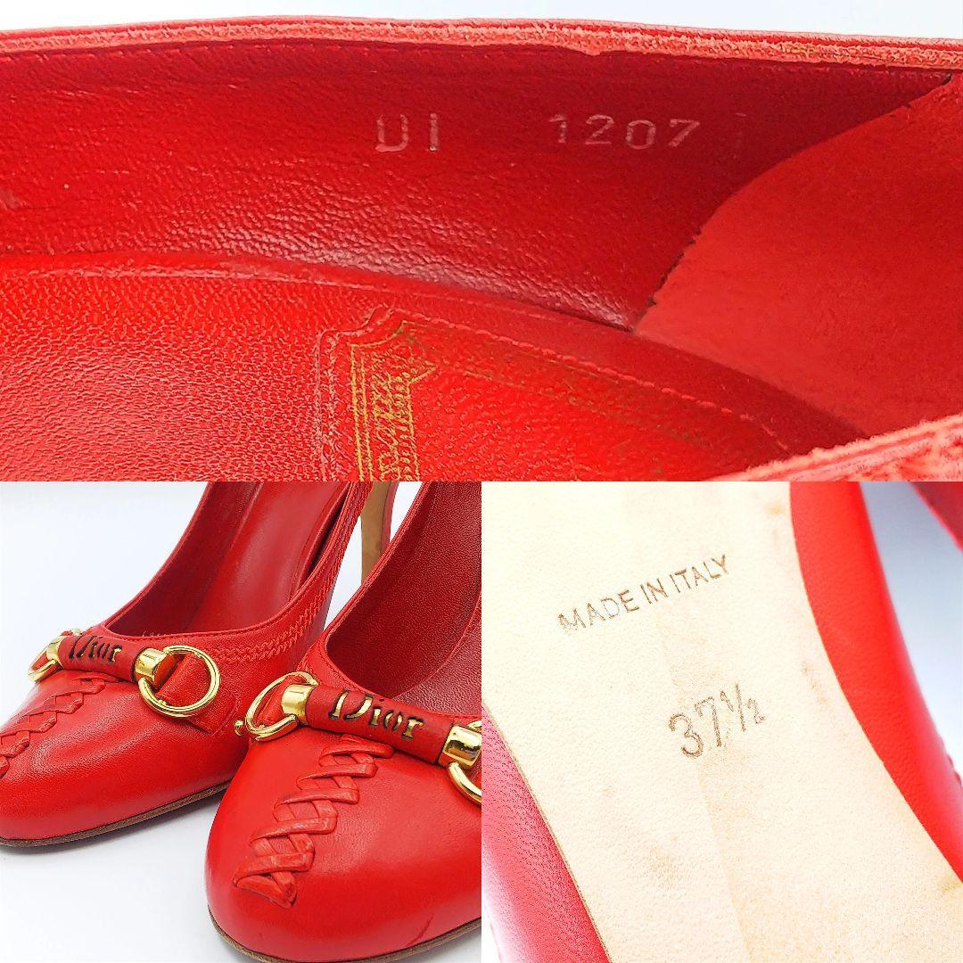 ディオール レザー パンプス ゴールドストーン 37.5 24.5cm Christian Dior D1 1207 レディース レッド ヒール シューズ 靴_画像10