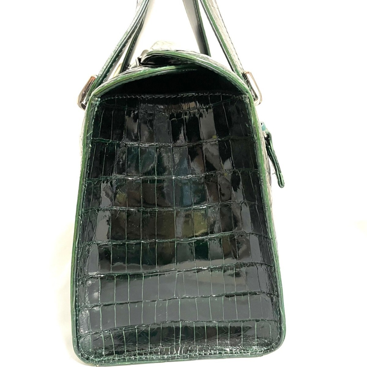クロコダイル シャイニング加工 クロコ ワニ革 JRA ハンドバッグ ボックス型 希少 未使用保管品 センター取り バッグの画像4