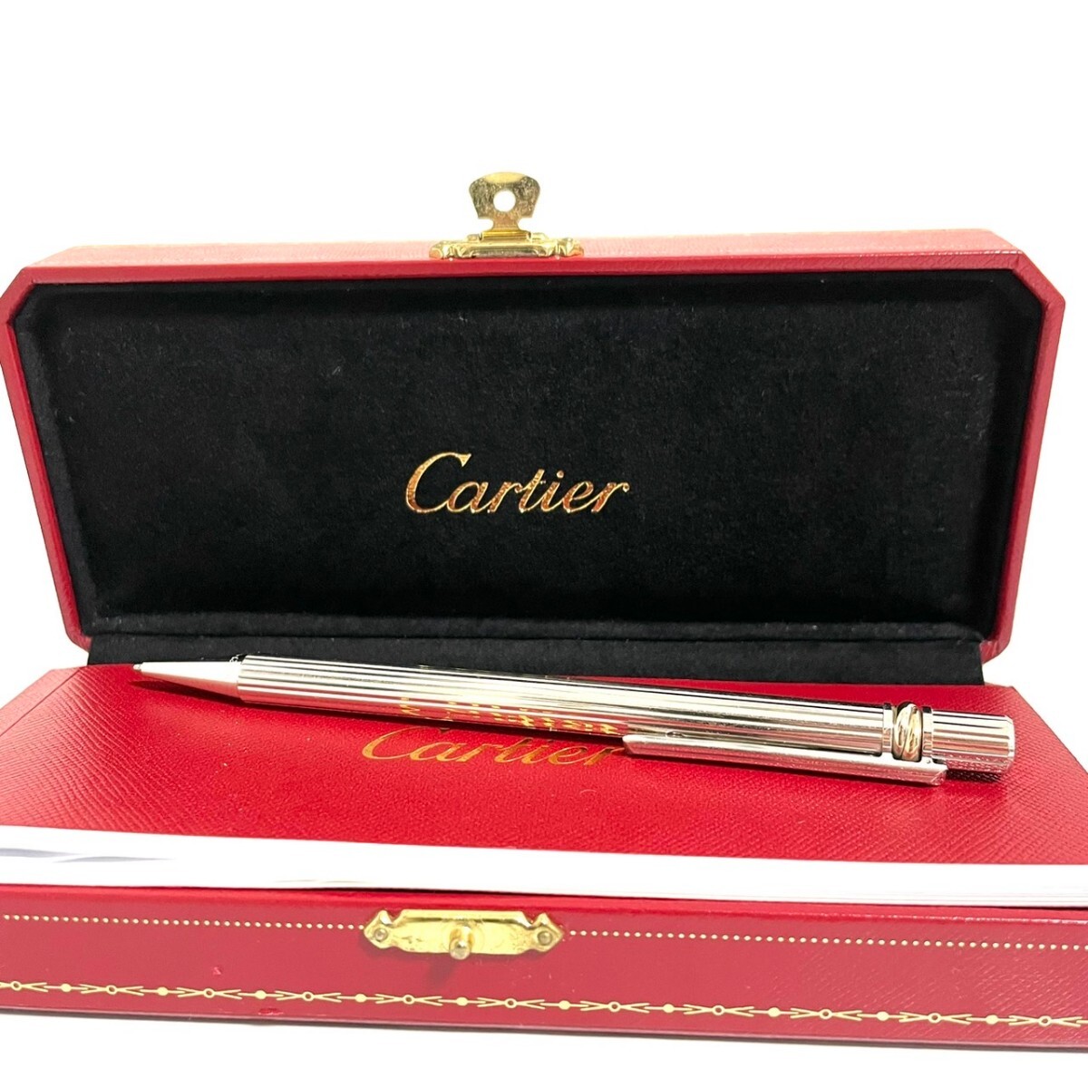 １円スタート Cartier カルティエ トリニティ ボールペン シルバー ツイスト式 筆記用具_画像1