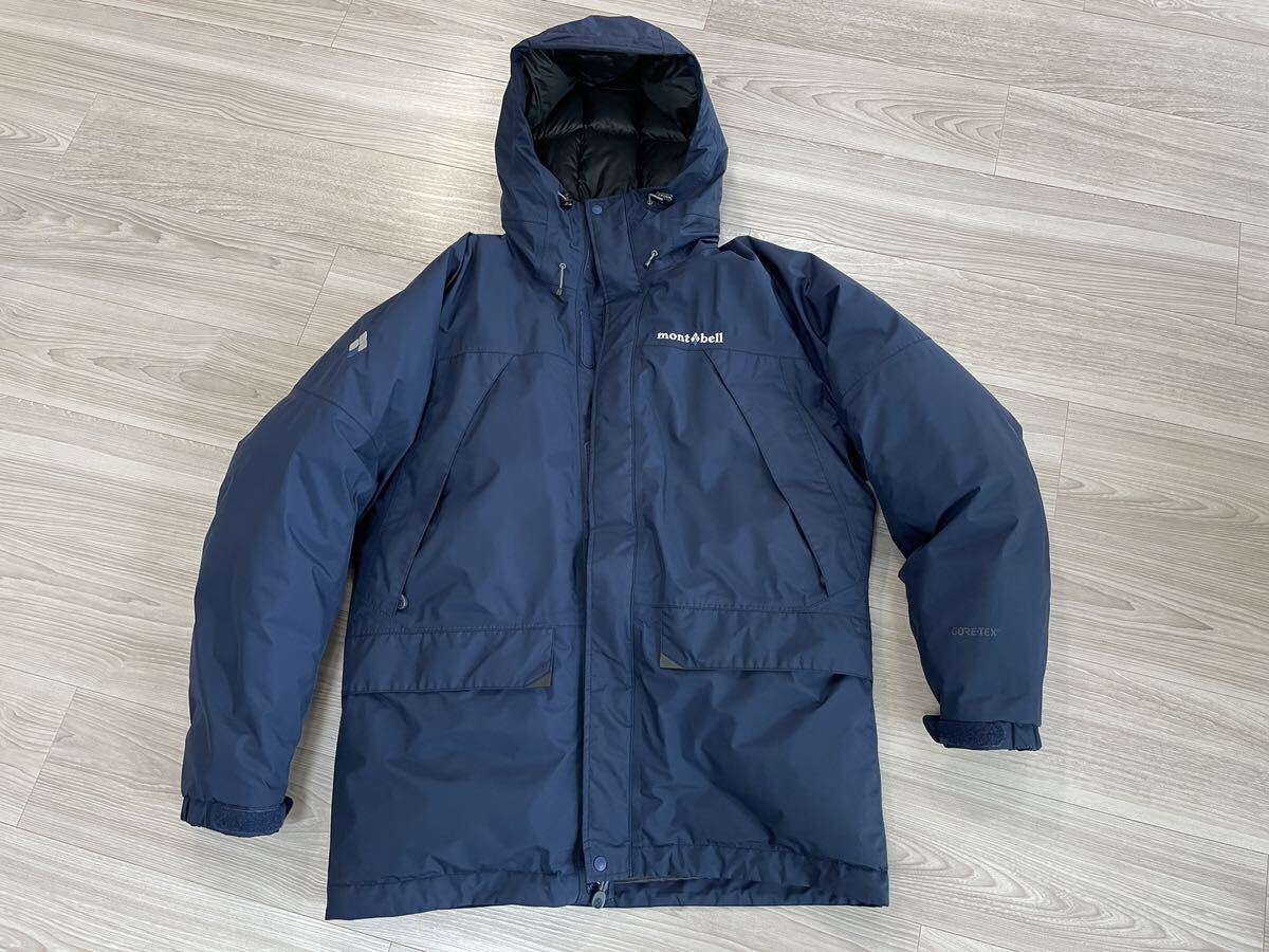 中古 ゴールデンサイズ S モンベル montbell パウダーランド パーカー ダウン 1101443 ネイビー GORE-TEX 防寒 防風 定価43,450円_画像1