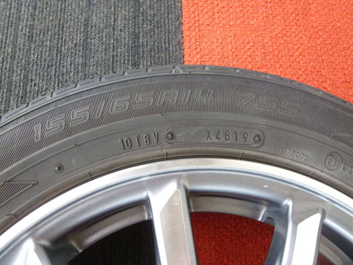 ホンダ JH1/JH2 N-WGN Nワゴン 純正 アルミホイール 14インチ 4.5J +40 PCD100-4穴 155/65R14 DUNLOP EC202 2019年製 タイヤ付 1本 [b43]の画像8