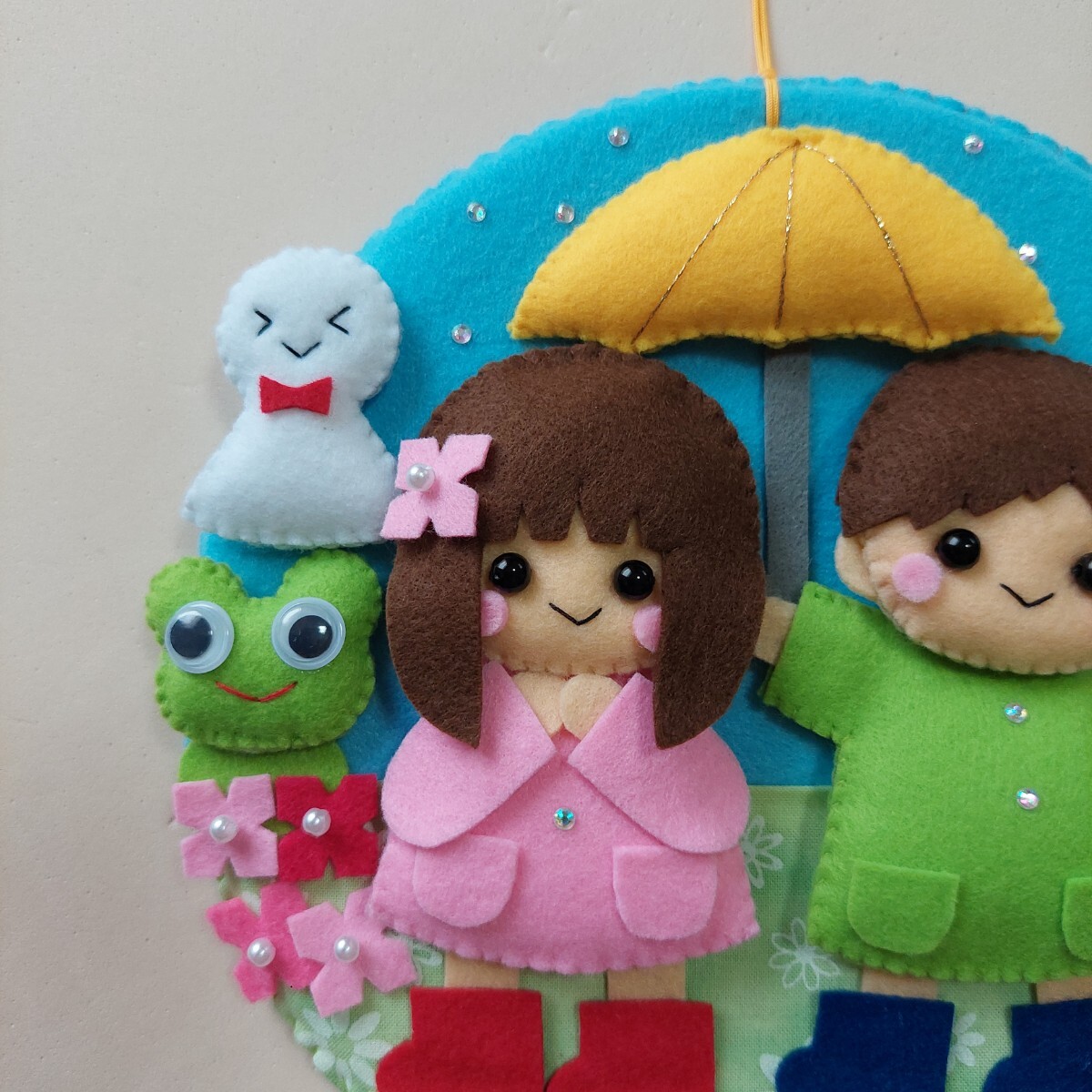 ハンドメイド　フェルト　梅雨　紫陽花　リース_画像3