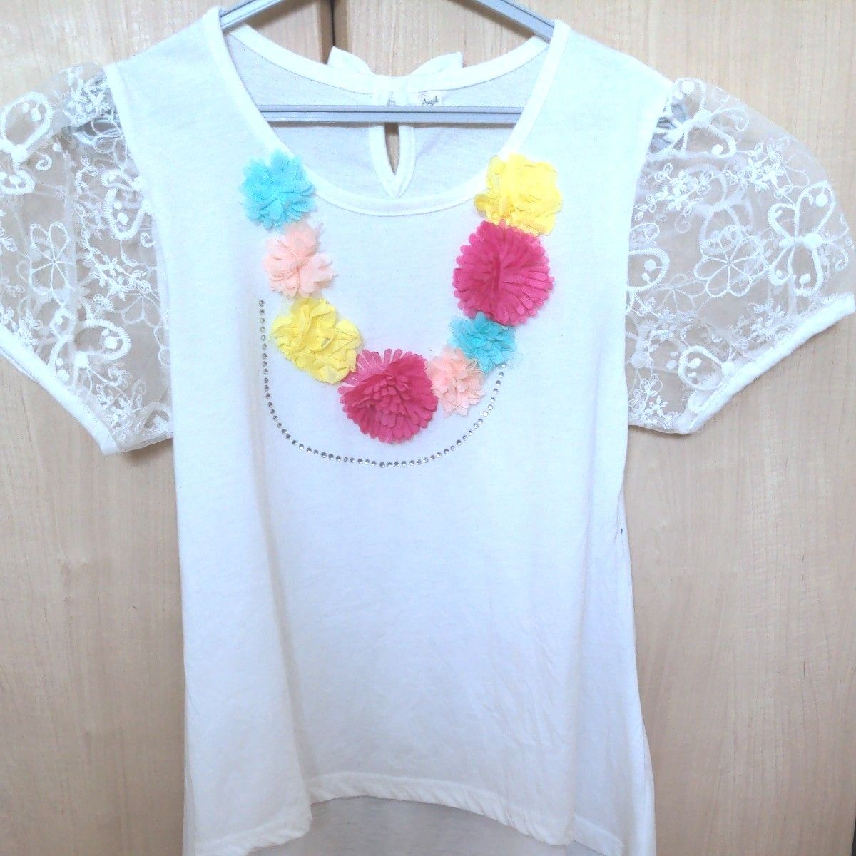 Angel Love Tシャツ 半袖 160cm お花つき ホワイト