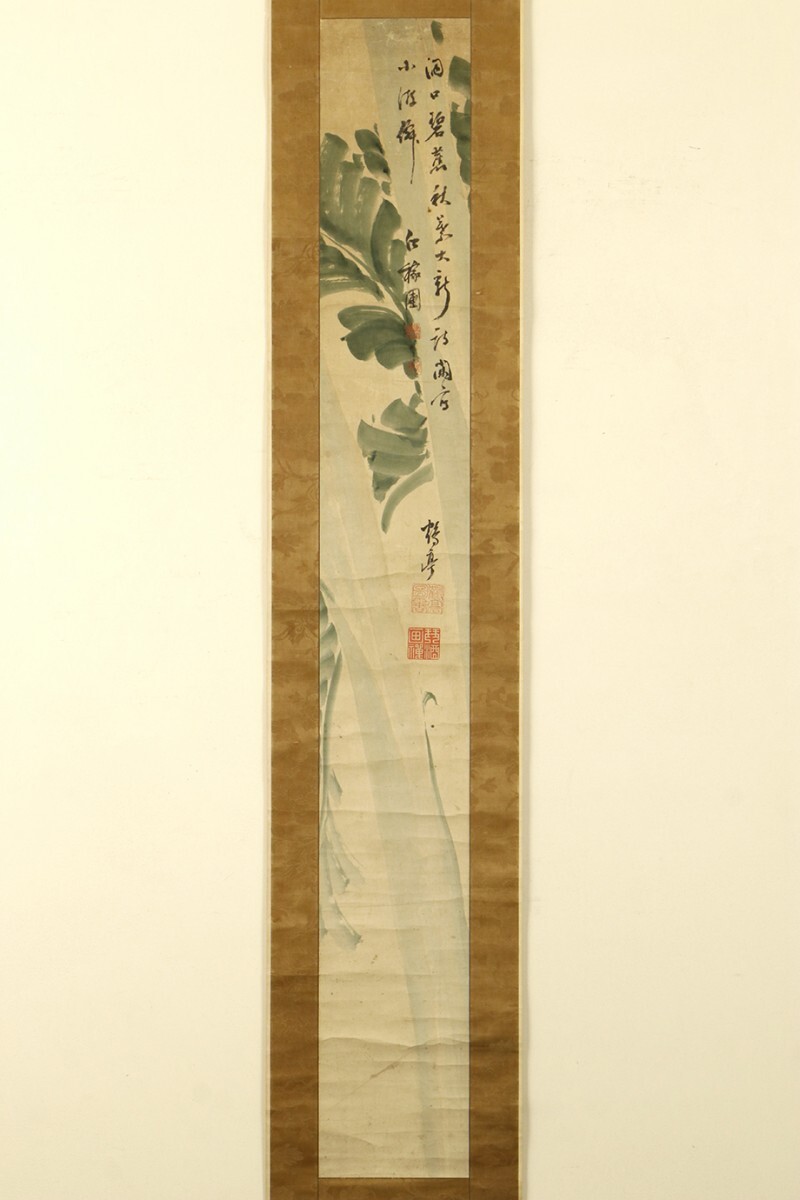 [ genuine work ] hanging scroll [ crane ..........] Edo middle latter term Nagasaki yellow ... luck temple . tree ..... paper .