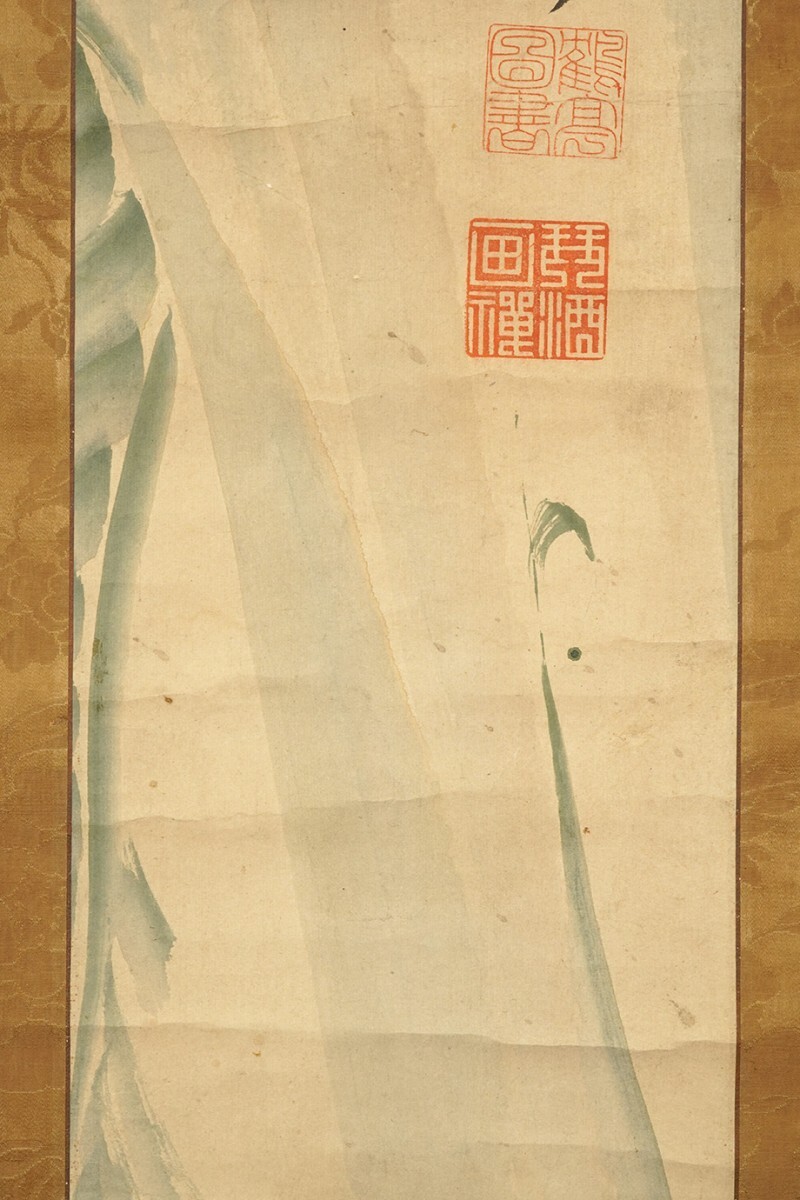 [ genuine work ] hanging scroll [ crane ..........] Edo middle latter term Nagasaki yellow ... luck temple . tree ..... paper .