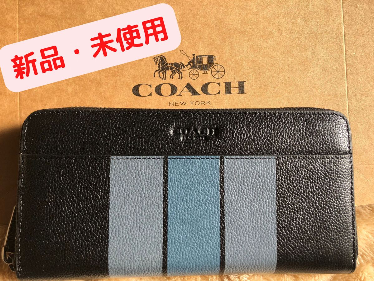 ☆SALE☆【新品・未使用】COACH コーチ 長財布 財布 ブラック ボーダー メンズ アコーディオン