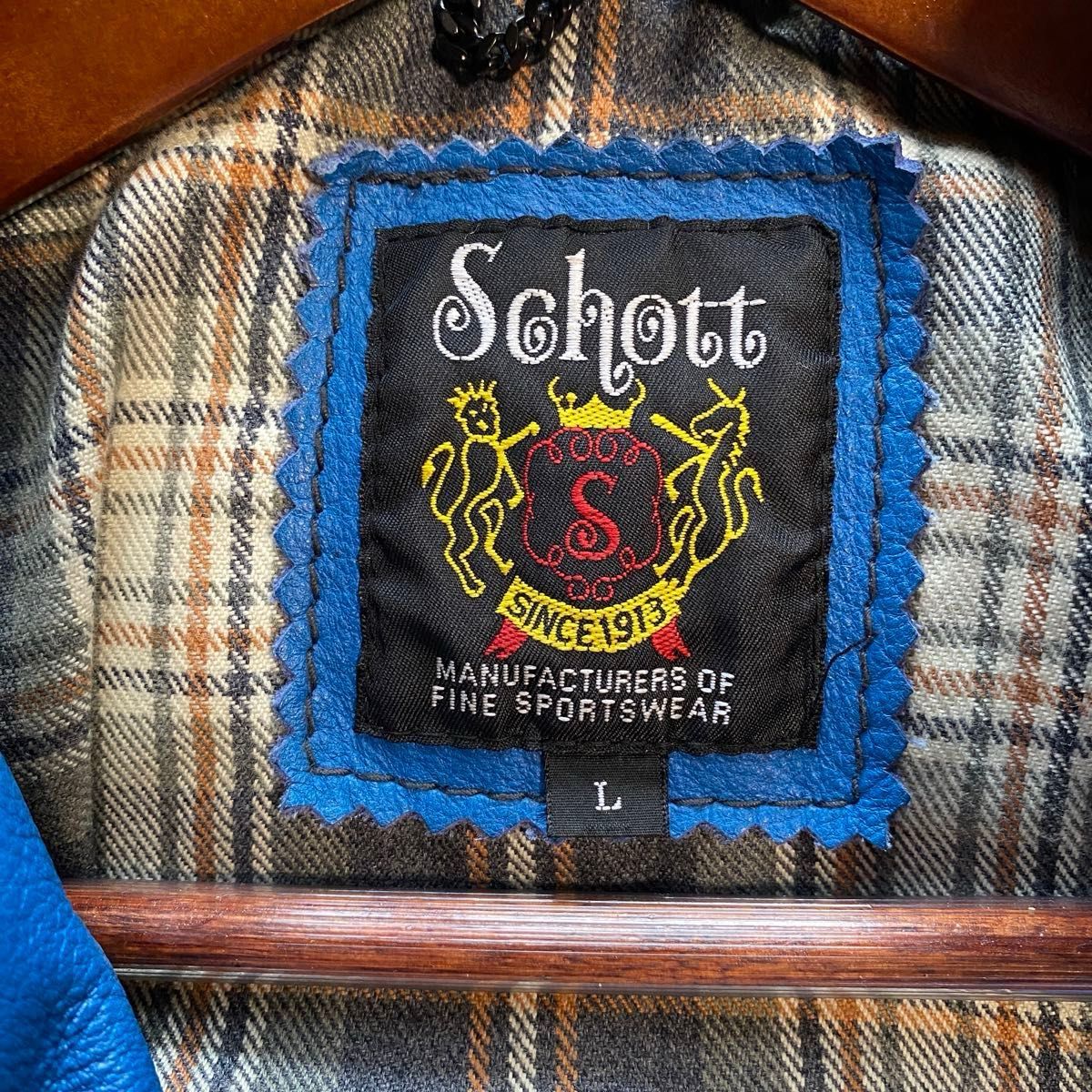Schott クラシックライダース 青 ブルー L