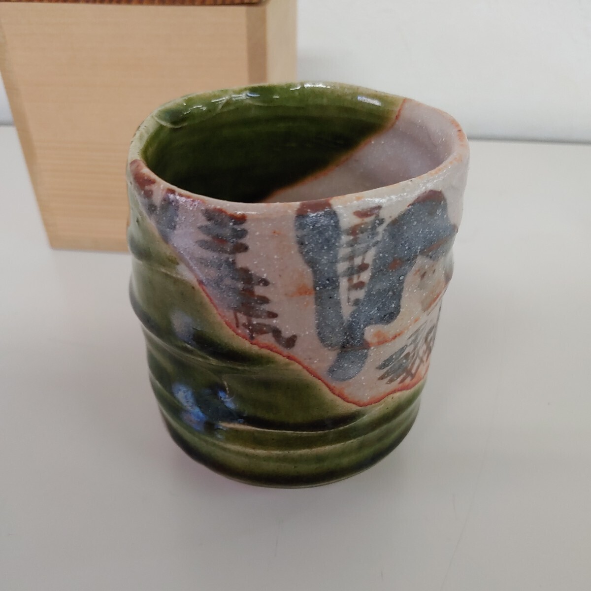 【湯呑 織部 茶器 】湯呑み 織部志野 陶器 日本クラフト 中古品【B2-2④】0425の画像2