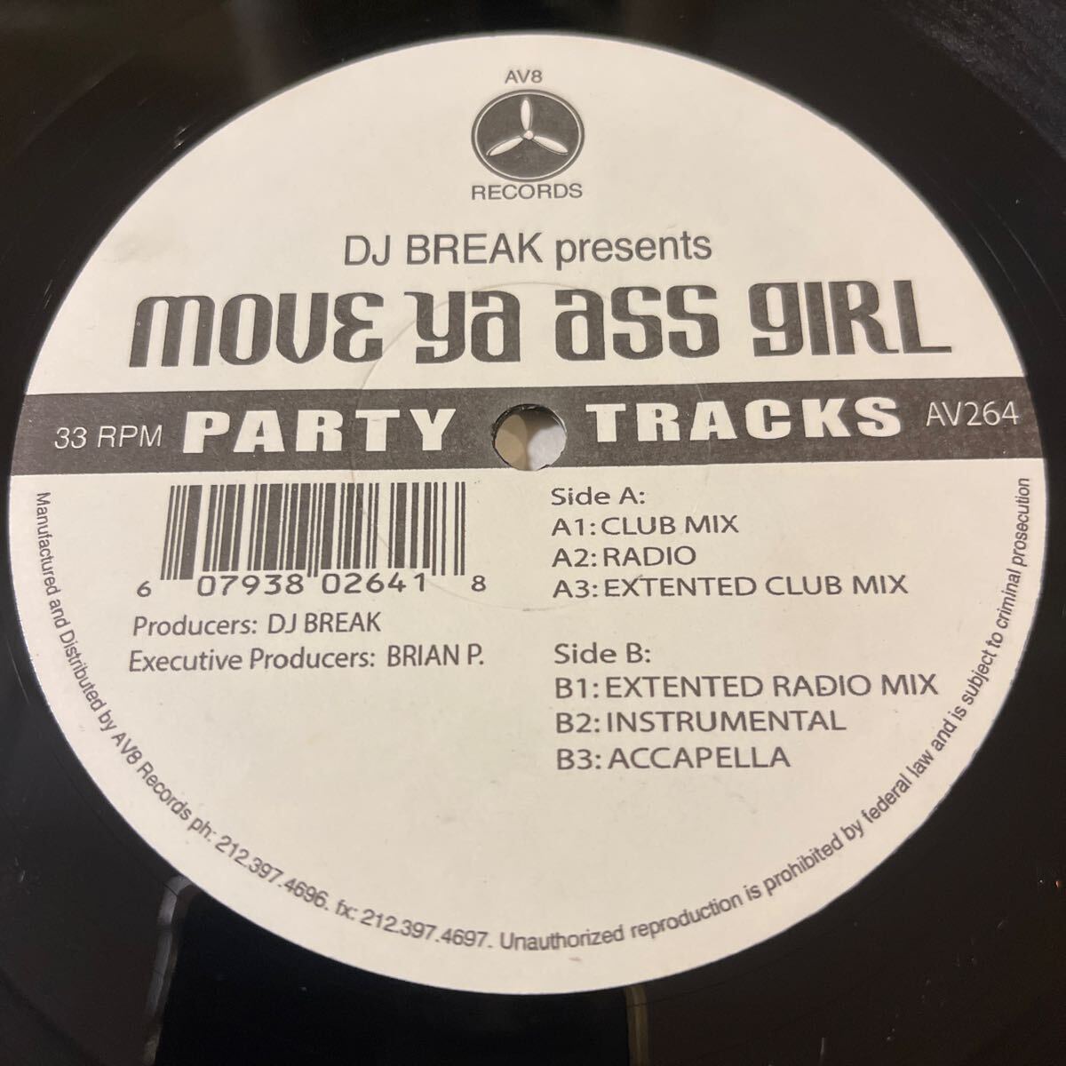 AV8/DJ BREAK presents/move ya ass girl/PARTY TRACKS/AV264/レコード/中古/DJ/CLUB/HIPHOP_画像2
