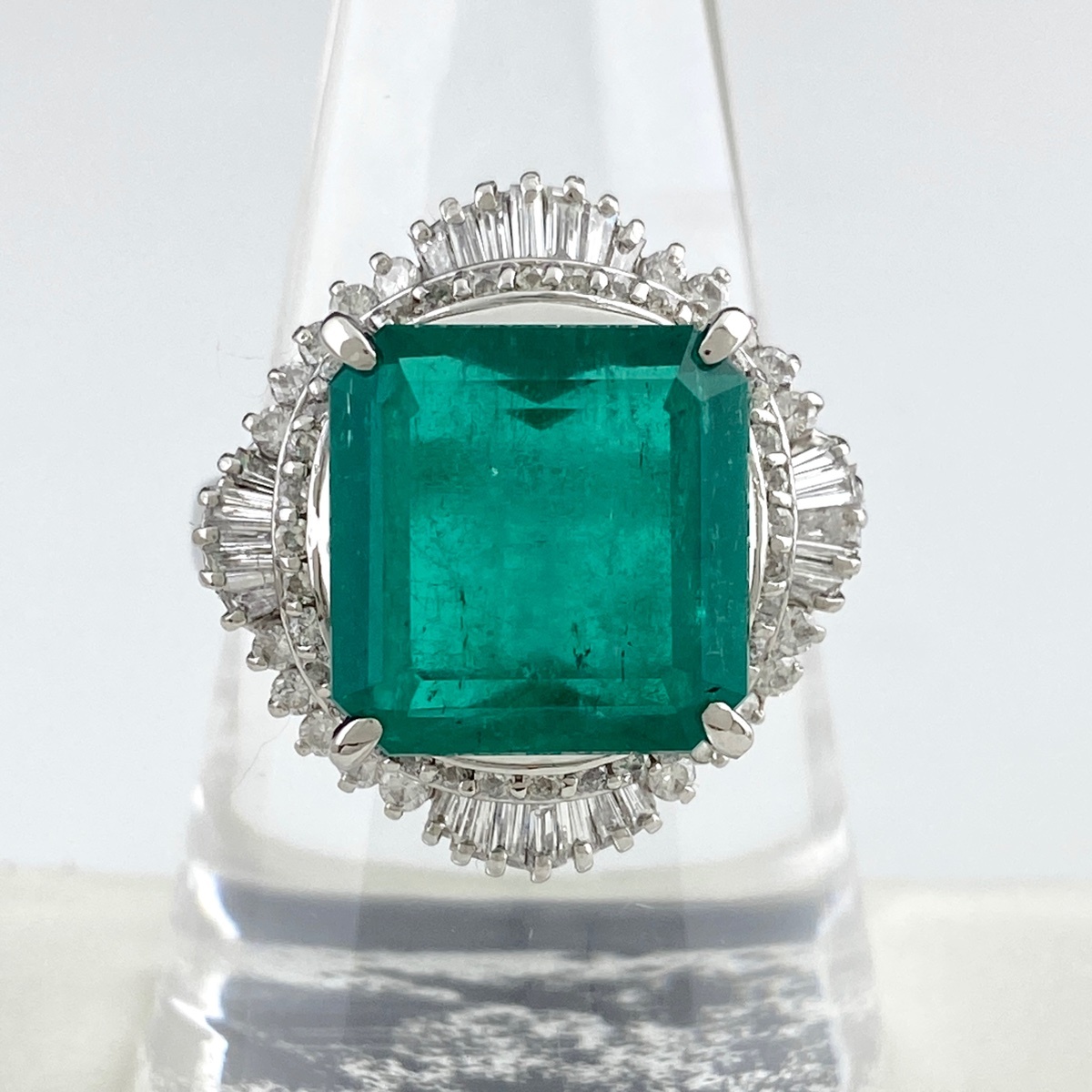  emerald te The Yinling g platinum ring mere diamond ring 20.5 number Pt900 emerald diamond men's [ used ]