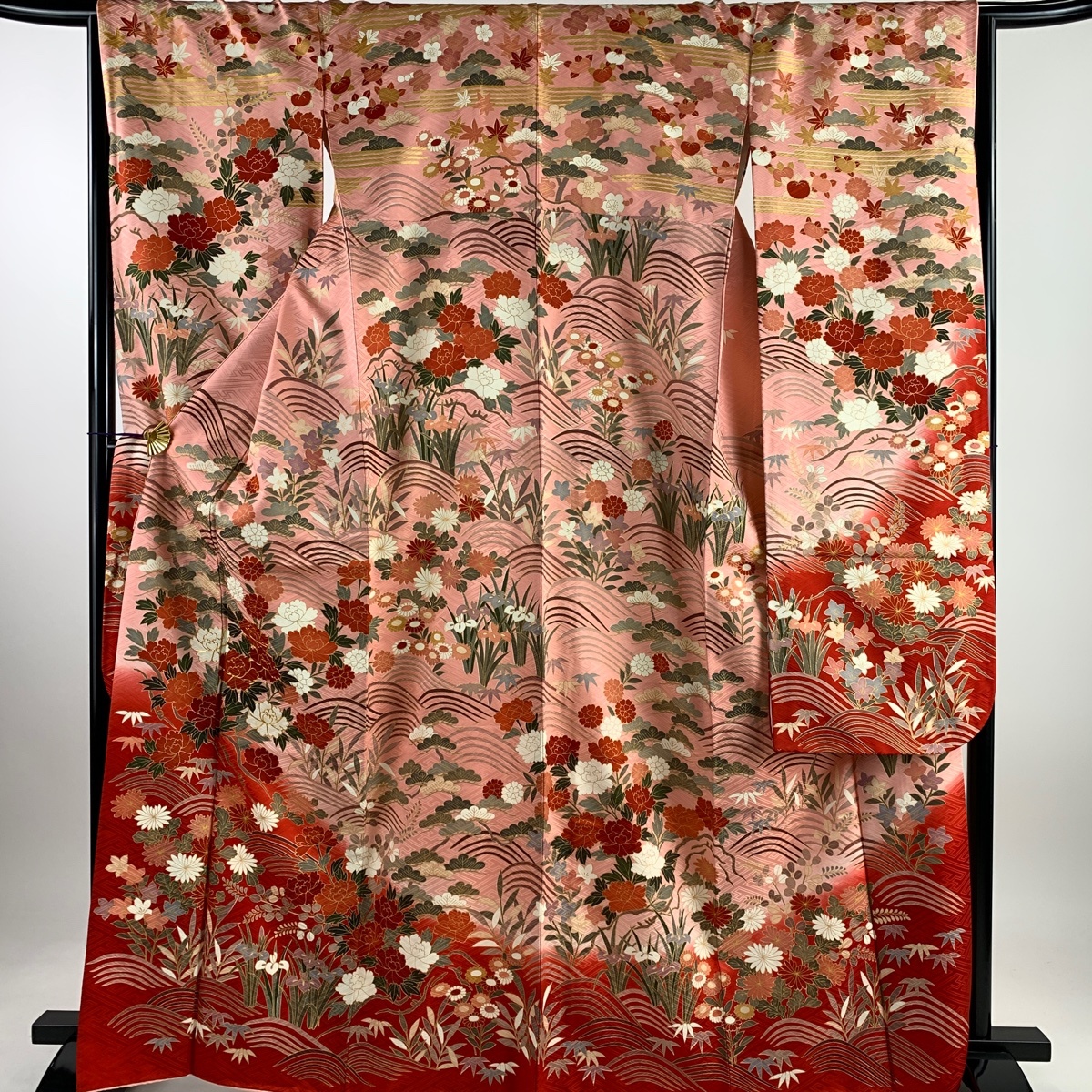 振袖 身丈166.5cm 裄丈66cm M 袷 牡丹 松竹梅 金糸 金彩 ピンク 正絹 名品 【中古】_バイセル 14087_1