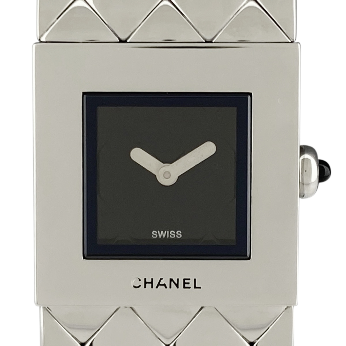  Chanel CHANEL matelasse H0009 wristwatch SS quartz black lady's [ used ]