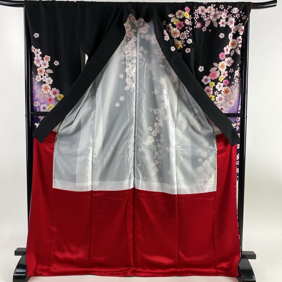 振袖 身丈172.5cm 裄丈67.5cm L 袷 桜 梅 金糸 金彩 黒 正絹 美品 名品 【中古】_バイセル 14087_3