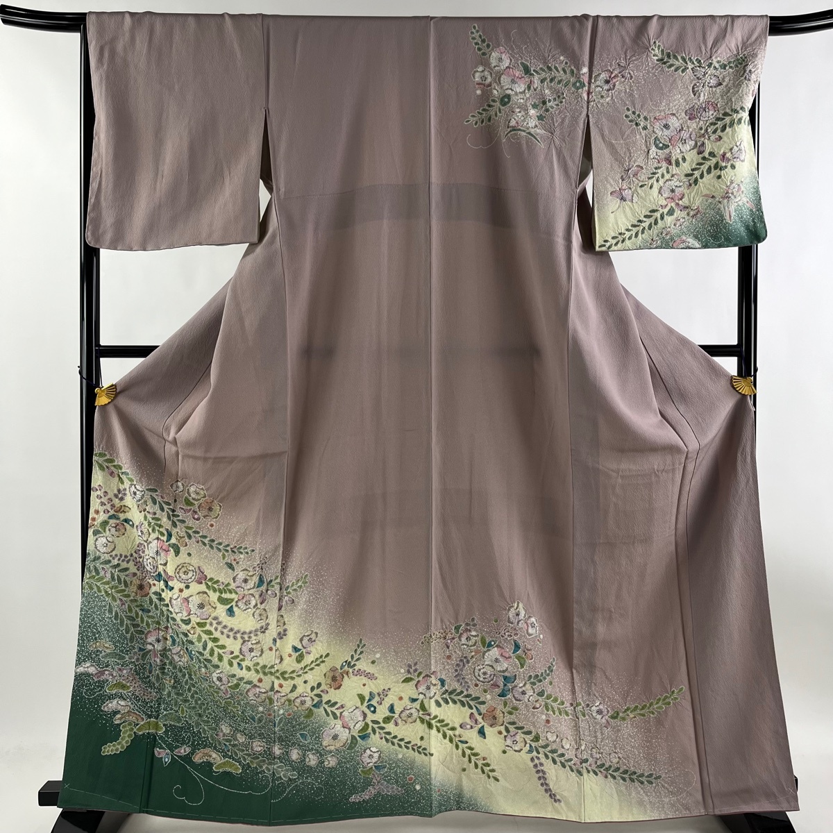 訪問着 身丈165cm 裄丈67.5cm L 袷 辻が花 金彩 灰紫 正絹 名品 【中古】の画像1