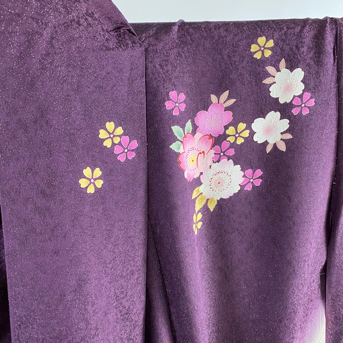 振袖 身丈174cm 裄丈76.5cm 仮絵羽 桜 銀通し 刺繍 濃紫 正絹 逸品_バイセル 14087_7