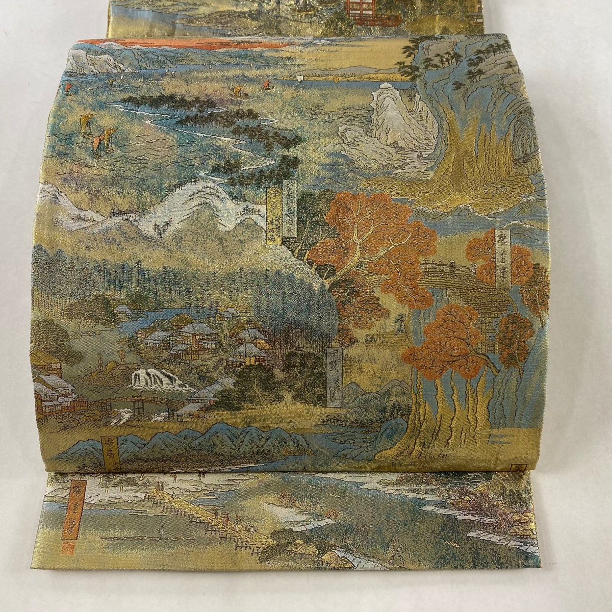 袋帯 美品 名品 風景 船 箔 金色 全通 正絹 【中古】_バイセル 14117_1