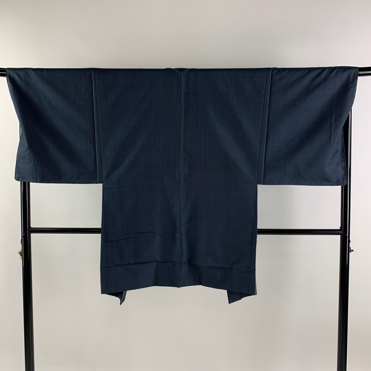  man kimono length 151cm sleeve length 68cm L. ensemble pongee turtle .. navy blue color silk preeminence goods [ used ]