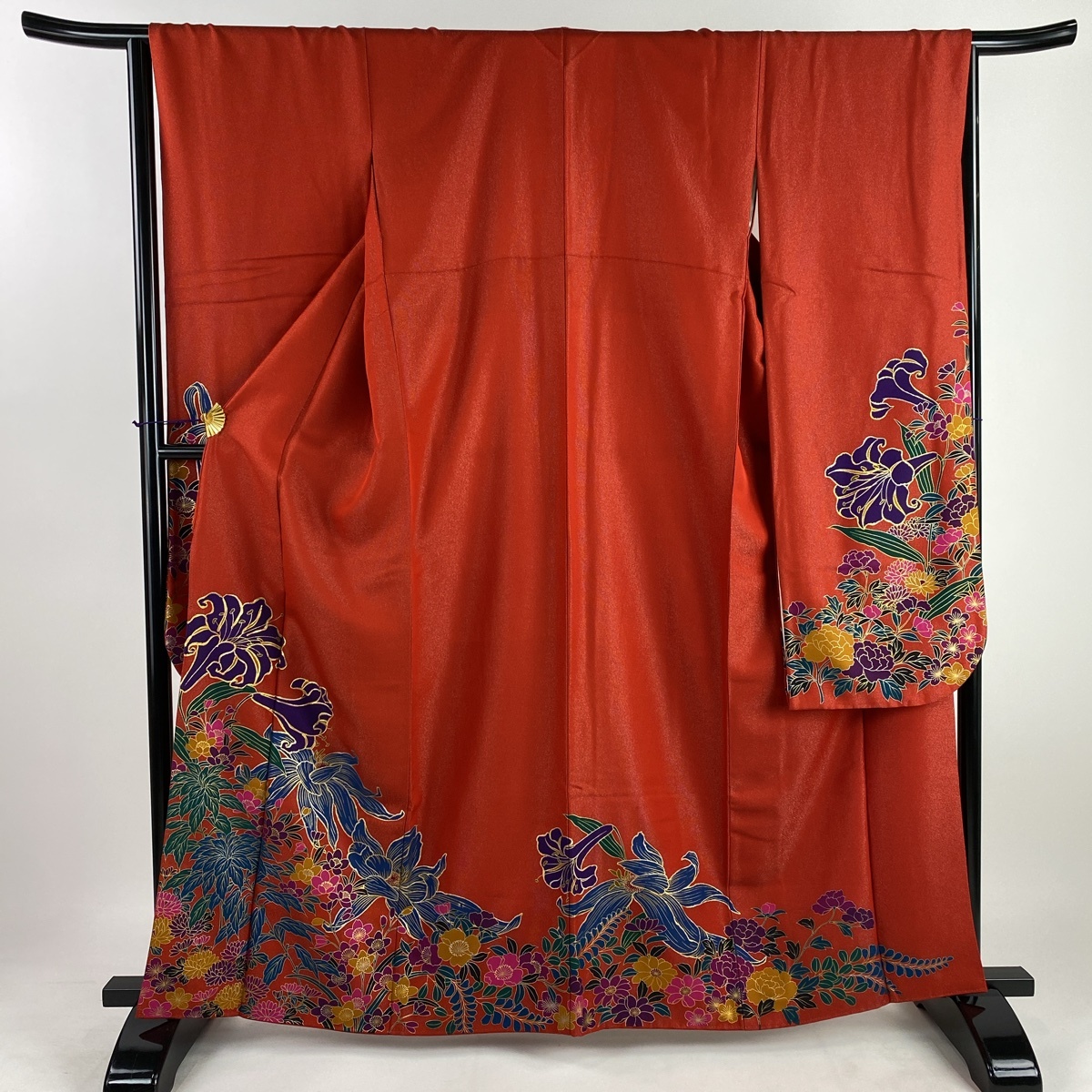 振袖 身丈163.5cm 裄丈66cm M 袷 百合 草花 銀通し 金銀彩 赤 正絹 秀品 【中古】_バイセル 14087_1