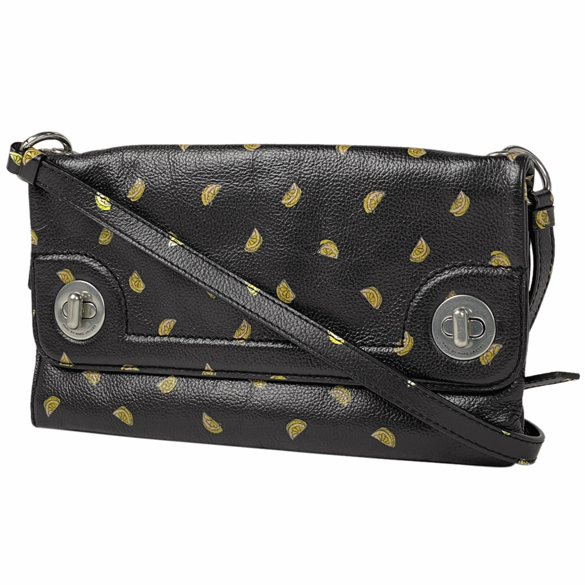 【在庫一掃】 マークジェイコブス MARC JACOBS ロゴ ショルダーバッグ レモン柄 ターンロック ブラック イエロー レディース 【中古】_バイセル 14172_1