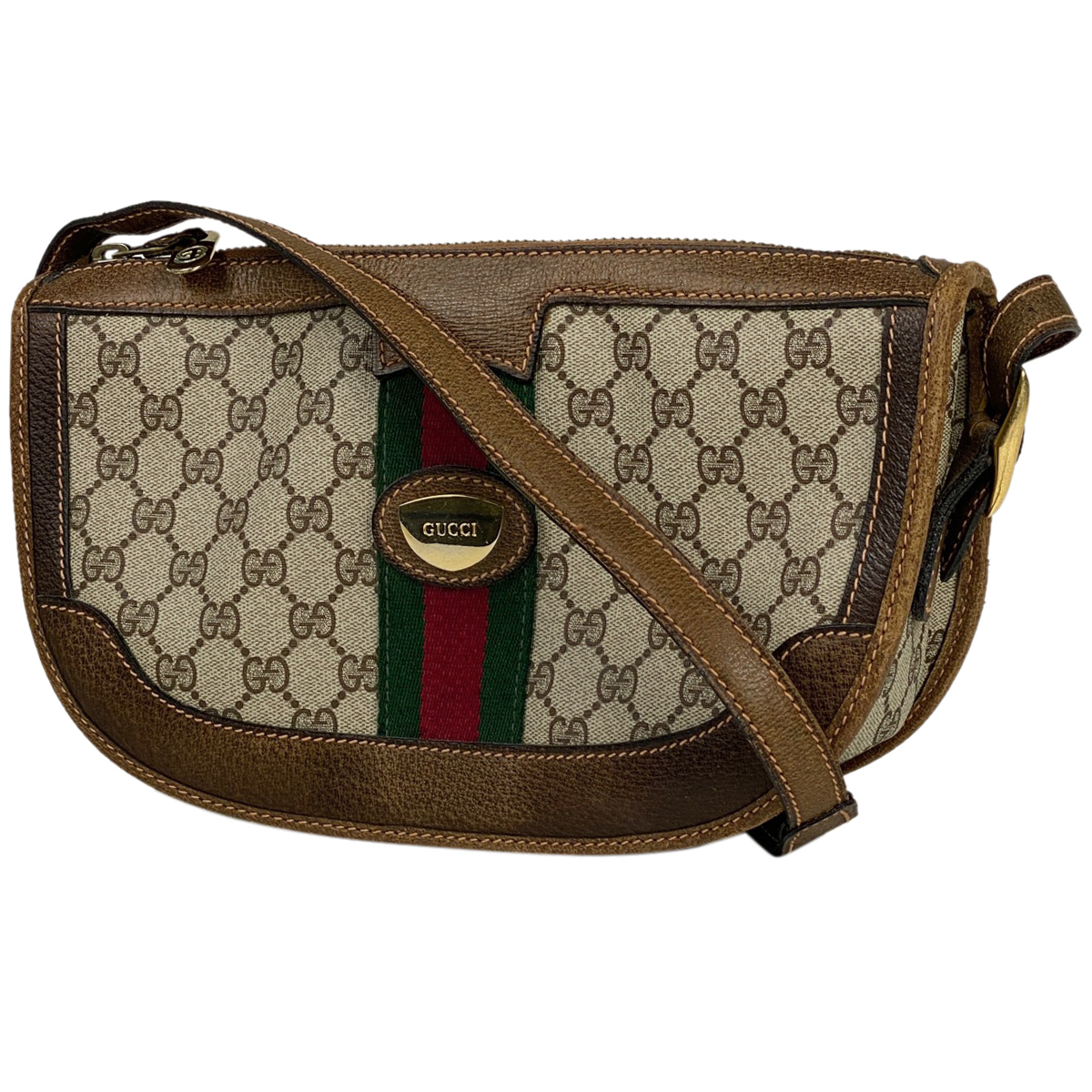 グッチ GUCCI GG柄 ショルダーバッグ オールドグッチ シェリーライン ウェブ 067 コーティングキャンバス ブラウン レディース 【中古】_バイセル 14172_1