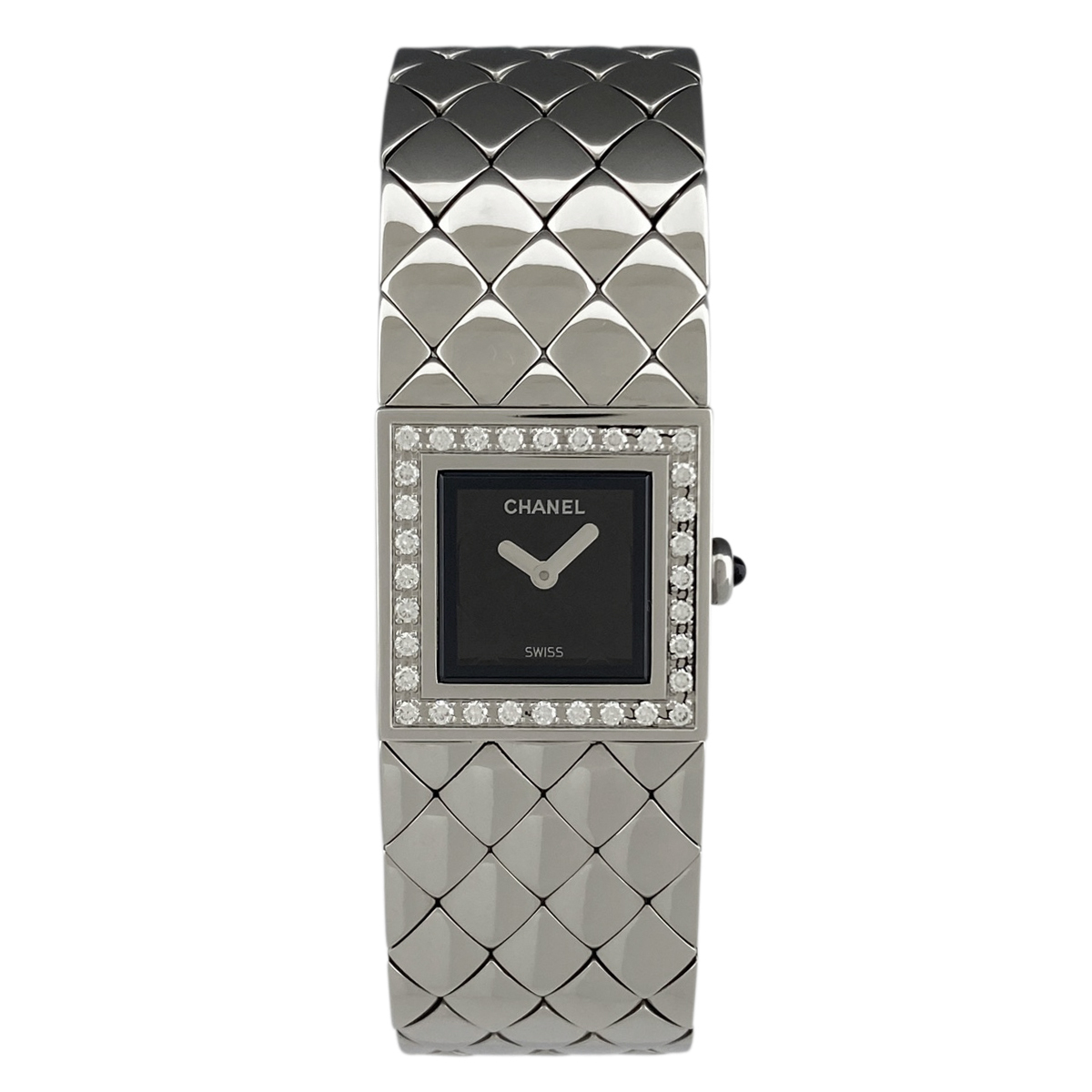  Chanel CHANEL matelasse diamond bezel H0489 wristwatch SS diamond quartz black lady's [ used ]