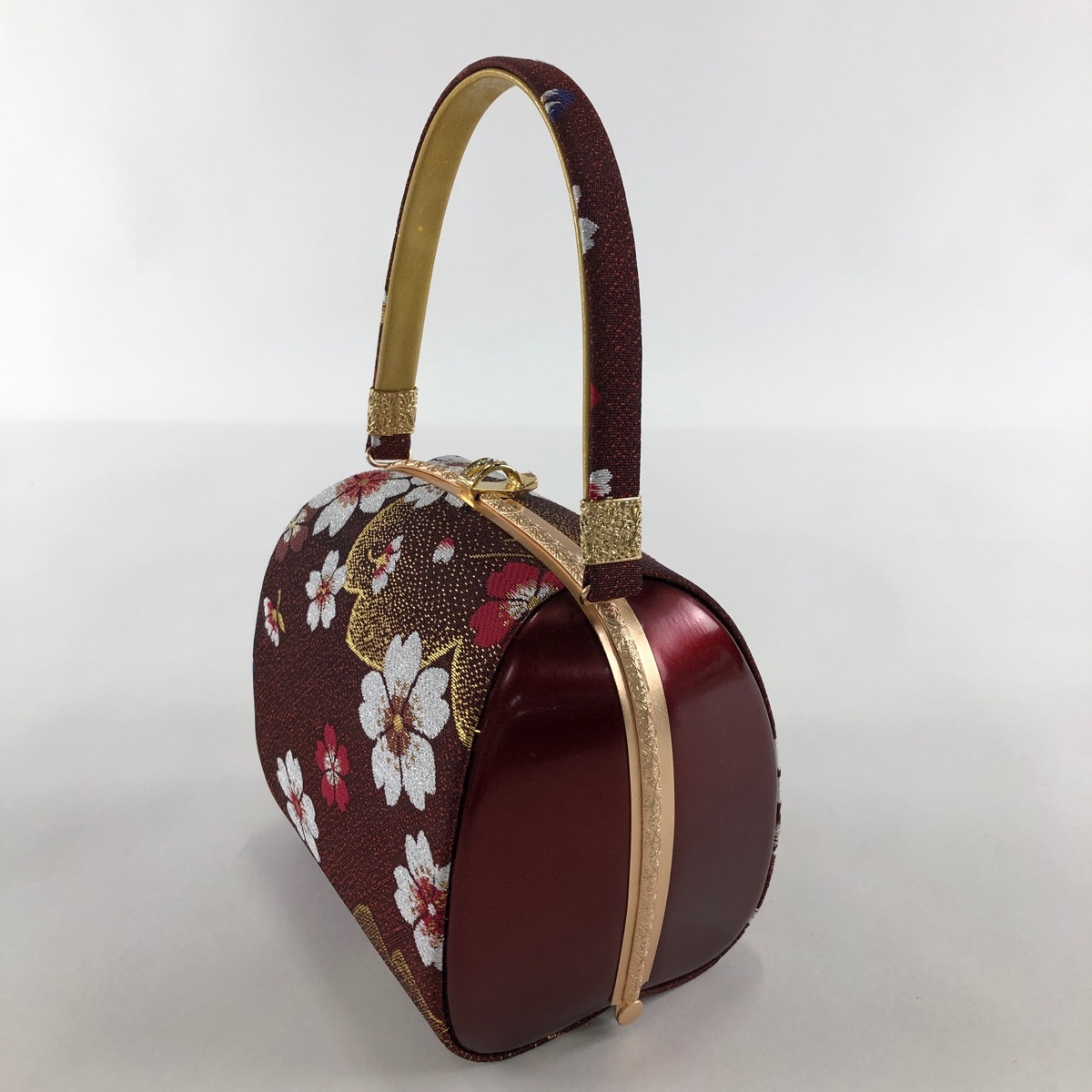 和装バッグ 優品 フォーマル 桜 箔 えんじ色 正絹 和装小物 【中古】_バイセル 14130_2