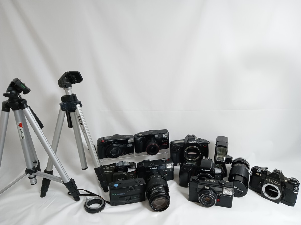 ジャンク Canon Nikon SLIK含む フィルムカメラ AF/MFレンズ 三脚など まとめて15台 動作未確認 同梱不可 TJ28の画像1