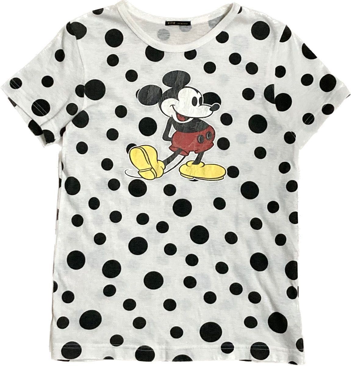 FITH フィス Disney ディズニー ミッキーマウス ミッキースタンズ Tシャツ 半袖 ドット ホワイト 白 ブラック 黒