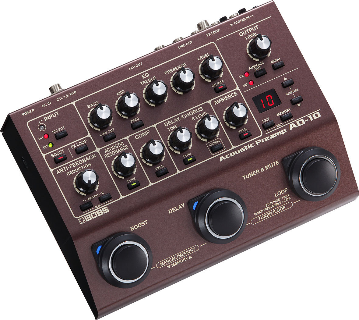 ★展示新品・アウトレット・本州送込★BOSS AD-10 Acoustic Preamp ボス アコースティック プリアンプ DI アコギ用 ルーパー機能★_画像1