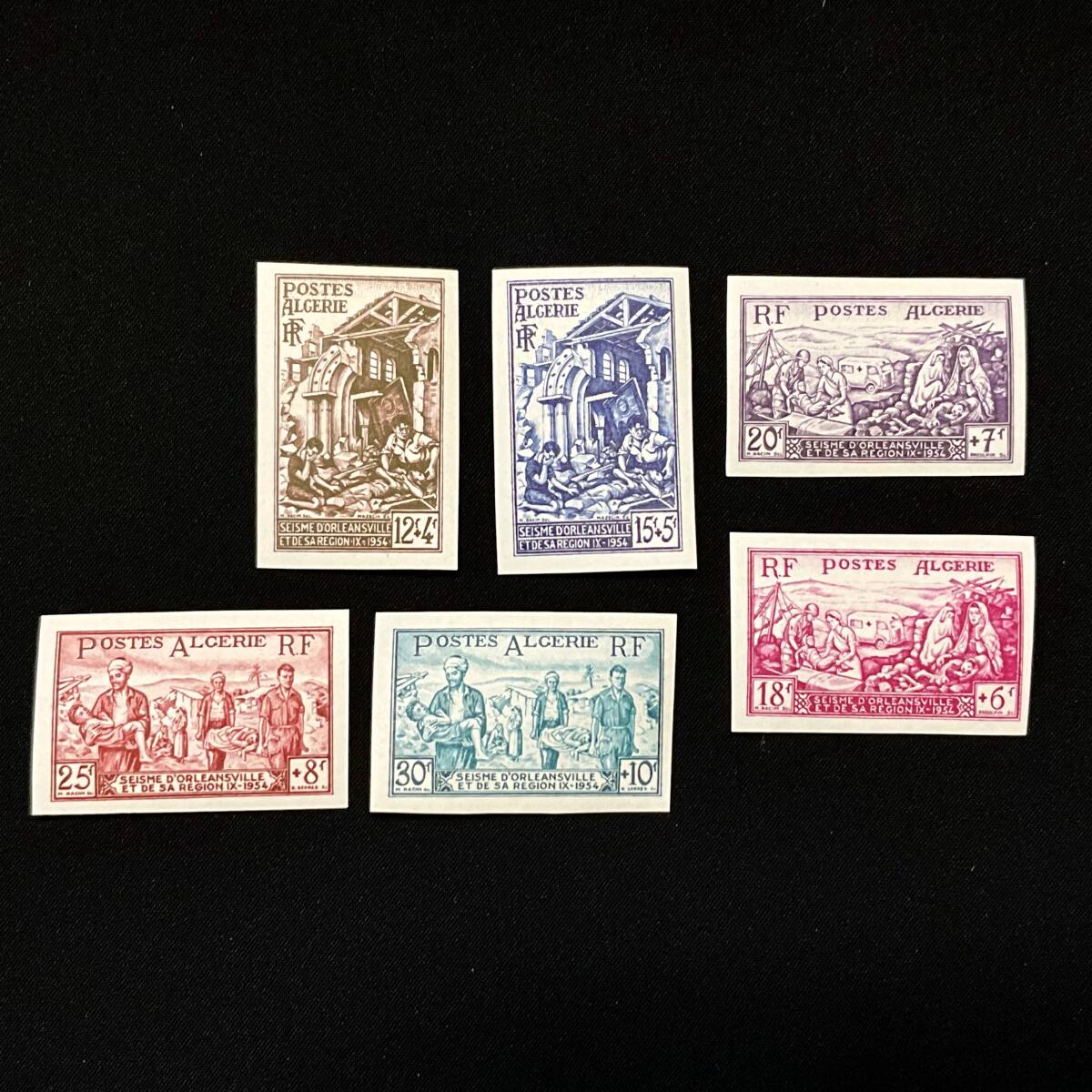 フランス領期 アルジェリア発行「オルレアンビルの犠牲者の恩恵シリーズ」 切手シートによる試し刷り切手 アフリカ１９５４年発行の画像1