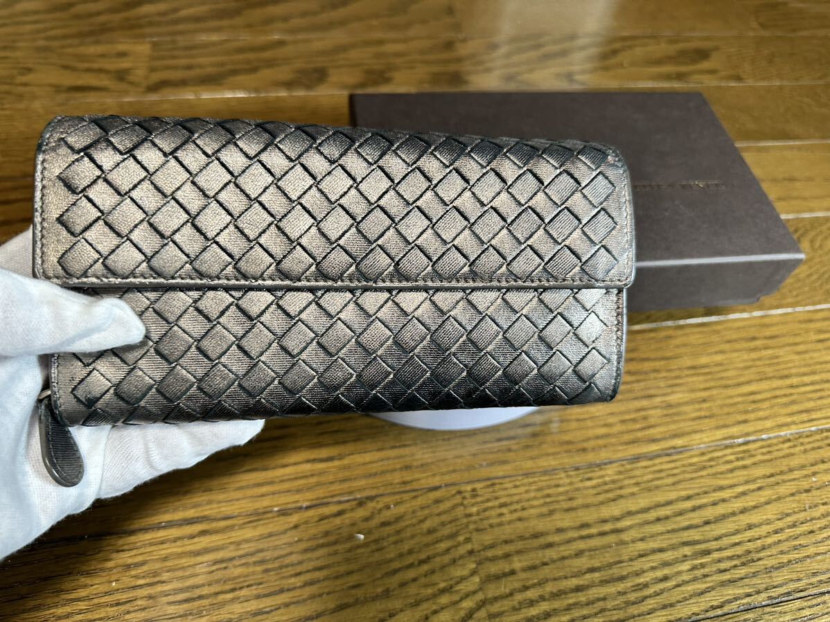 1円出品★美品★1007 BOTTEGA VENETA 本物保証 ボッテガヴェネタ イントレチャート 長財布ラウンド小銭入 メンズレディース ゴールドの画像10