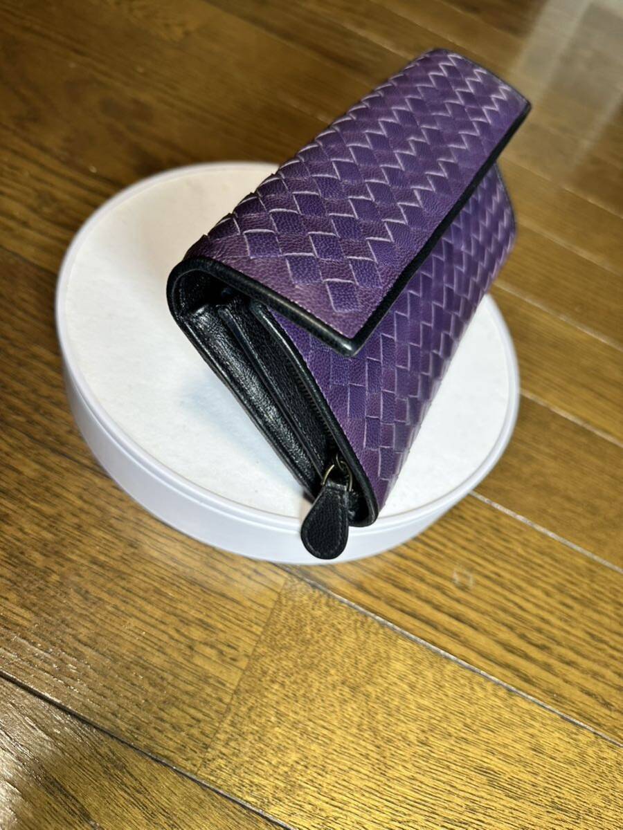 1円出品★美品★1004 BOTTEGA VENETA 本物保証 ボッテガヴェネタ イントレチャート 長財布二つ折 メンズレディース パープルの画像7