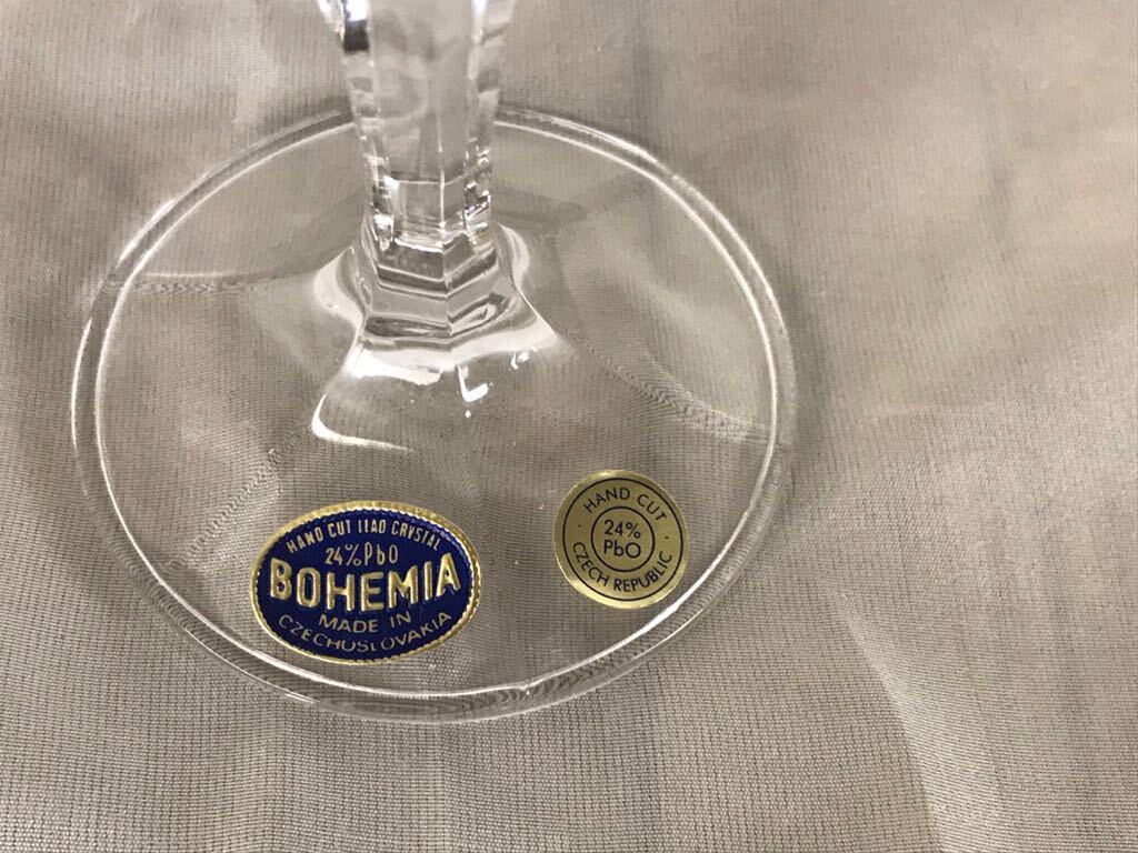 Y 陶器９★昭和レトロ★BOHEMIA ボヘミア CRYSTAL GLASS クリスタルガラス ワイングラス 2点セット ペア ハンドカット 現状_画像4