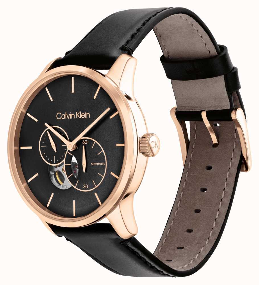 【カルバンクライン CALVIN KLEIN 】オートマチック 自動(dòng)巻き スケルトン レザーベルト ブラック/ローズゴールド 25200074