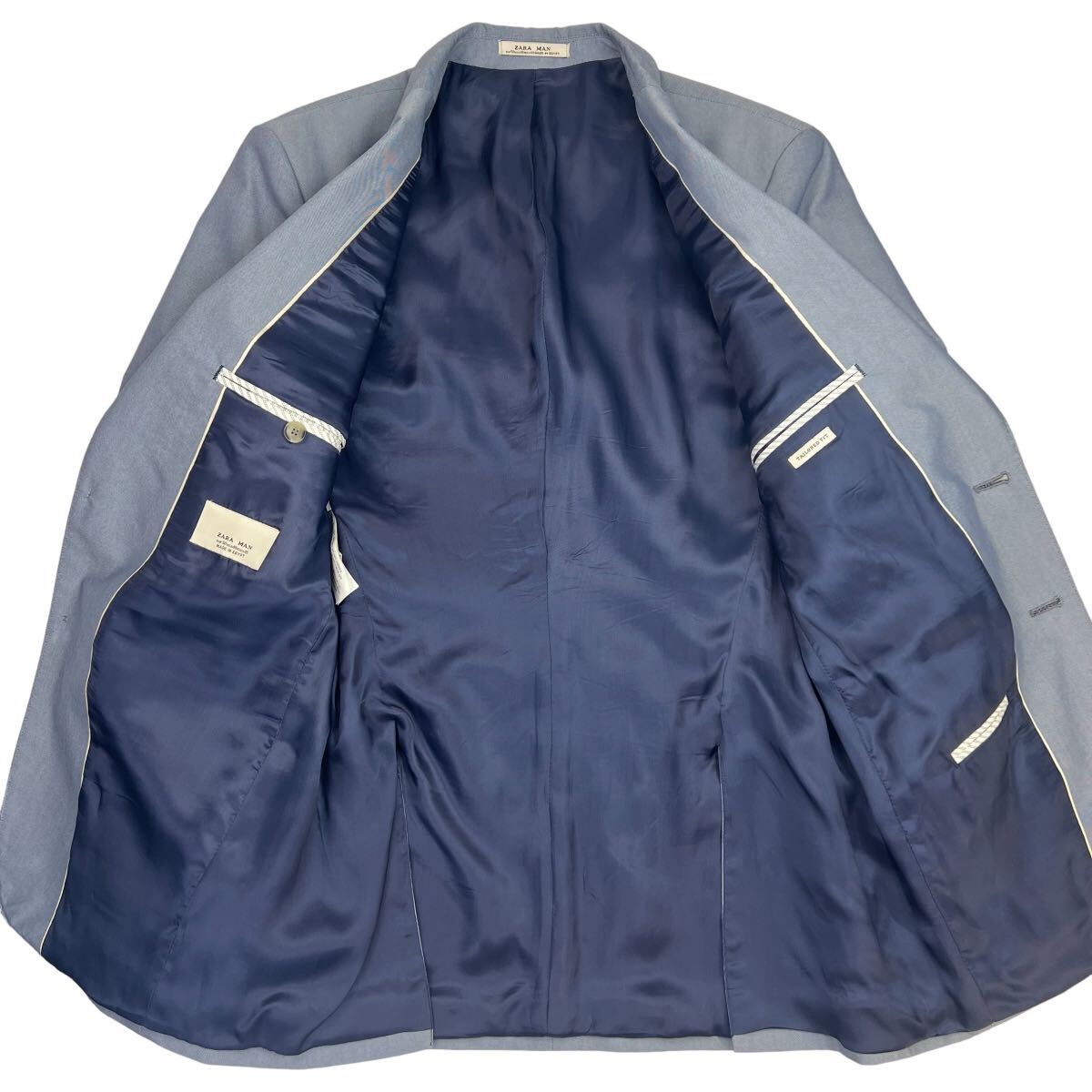 極美品 ZARA MAN ザラマン 2Bテーラードジャケット サイズ50/XL相当 ブルー 美シルエット 春夏 通年可能 TALORED FIT 人気 大きめ A2384_画像4