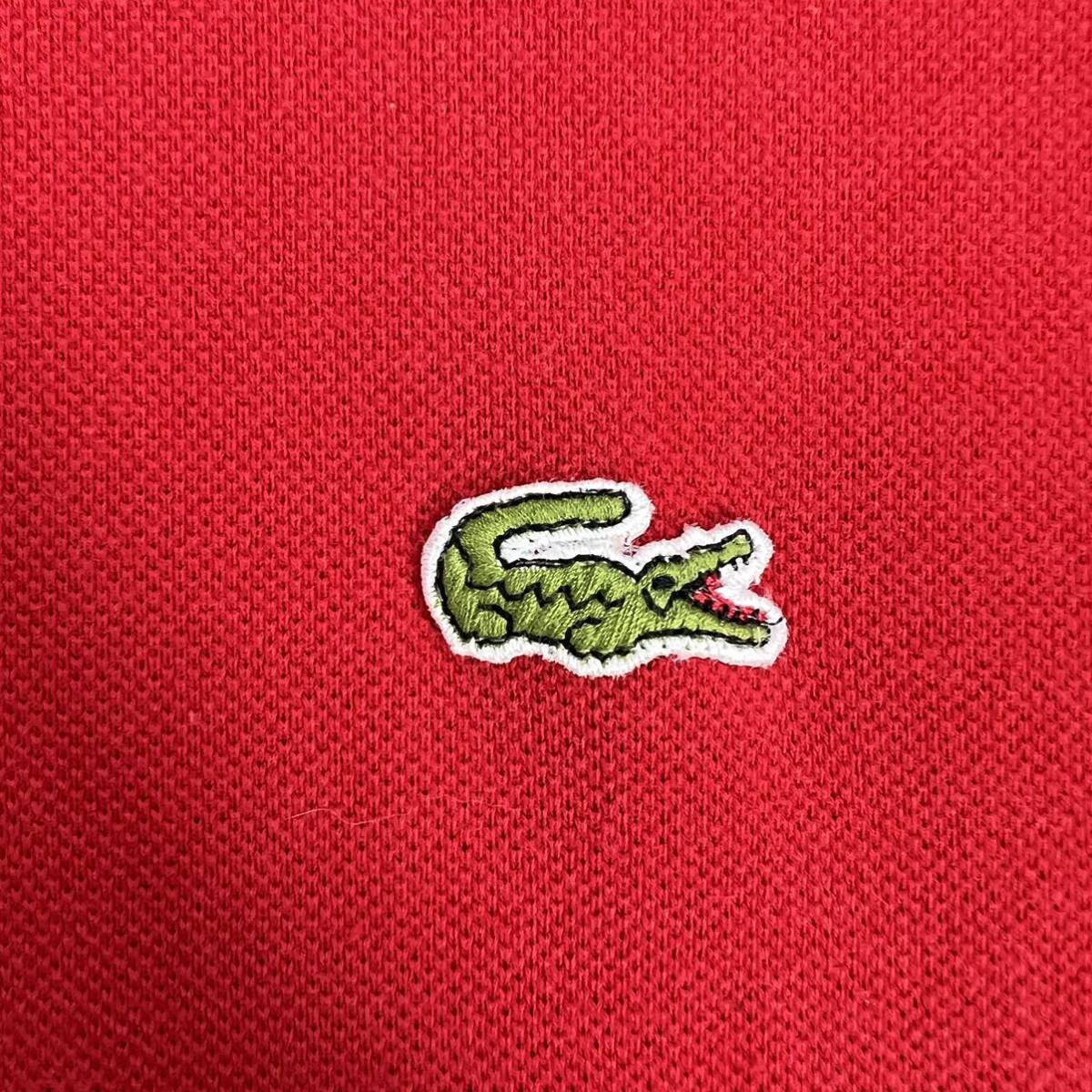 美品 80s LACOSTE ラコステ ポロシャツ サイズ3/S相当 レッド フランス製 vintage 古着 春夏 胸ロゴ 鹿の子 襟元やや色褪せ有 人気 A2414_画像9