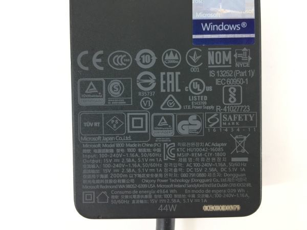 Microsoft Surface用 15V 2.58A ×1個 中古純正 ACアダプター Model:1800【送料無料】の画像2