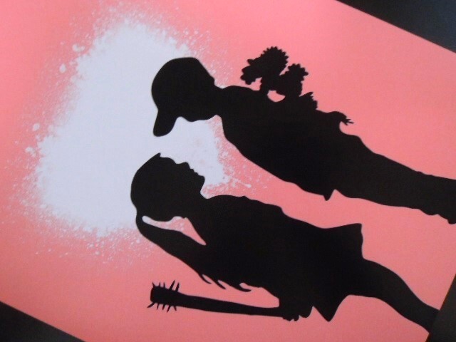 A4 額付き ポスター バンクシーフェイクラブ Fake Love Boy Meets Girl ピンク Banksy _画像3