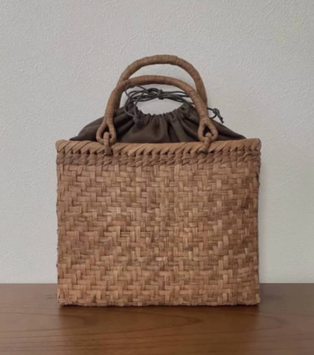  Nagano production unused goods size L worker hand-knitted net fee braided mountain ... bag ring handle 