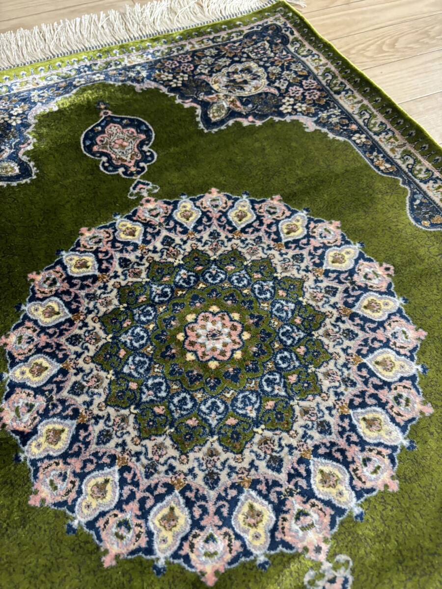 百貨店展示品 Negin Mashhad Helel工房 シルク100％ 最高峰225万ノット イラン産 手織り 高級ペルシャ絨毯58cm×89cmの画像7